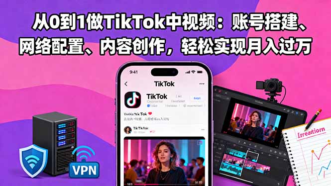 （16461期）从0到1做TikTok中视频：账号搭建、网络配置、内容创作，轻松实现月入过万众成网-学无止境-中创网zibi