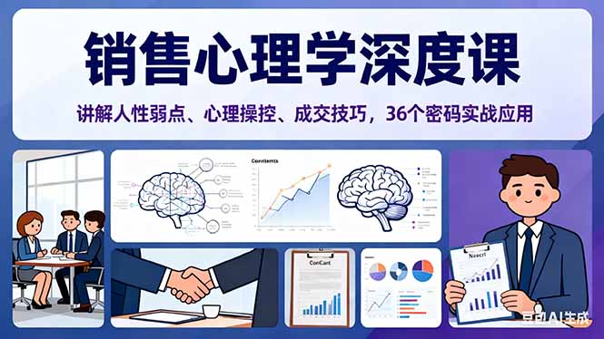 （16456期）销售心理学深度课，讲解人性弱点、心理操控、成交技巧，36个密码实战应用众成网-学无止境-中创网zibi