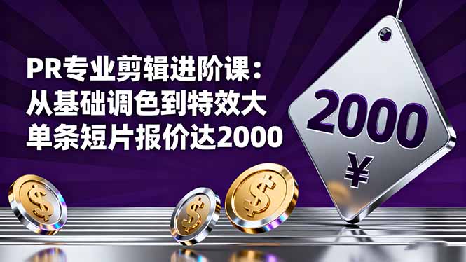 （16381期）PR专业剪辑进阶课：从基础调色到特效大片的进阶技能，单条短片报价达2000众成网-学无止境-中创网zibi
