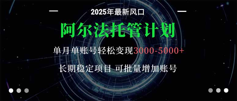 (16360期)阿尔法托管计划 单账号月入3000-5000,长期稳定项目,新手小白轻松上手。众成网-学无止境-中创网zibi