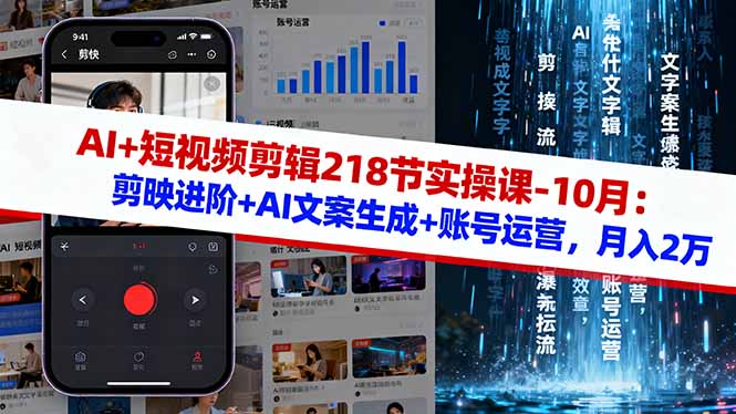 (16353期)AI+短视频剪辑218节实操课-10月:剪映进阶+AI文案生成+账号运营,月入2万众成网-学无止境-中创网zibi
