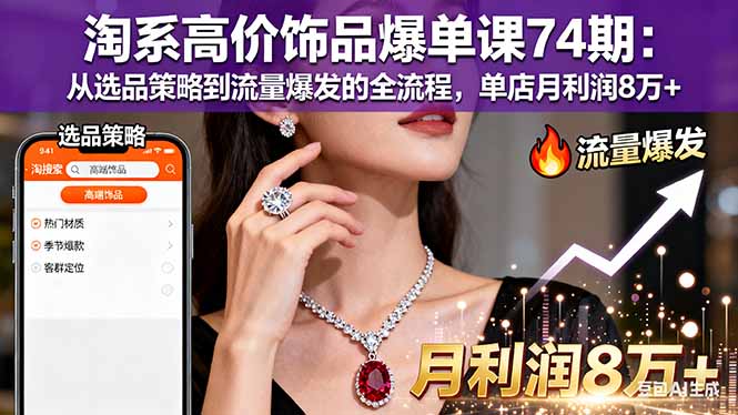 (16351期)淘系高价饰品爆单课74期:从选品策略到流量爆发的全流程,单店月利润8万+众成网-学无止境-中创网zibi