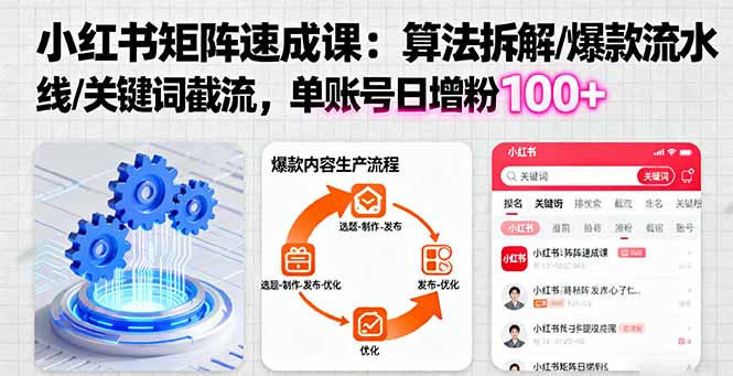 （16231期）小红书矩阵起号速成课：算法拆解/爆款流水线/关键词截流 单账号日增粉100+众成网-学无止境-中创网zibi