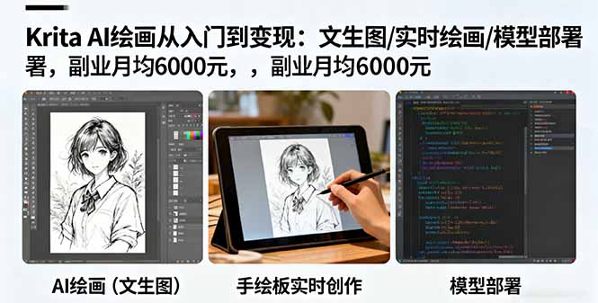 （16222期）Krita AI绘画从入门到变现：文生图/实时绘画/模型部署，副业月均6000元众成网-学无止境-中创网zibi