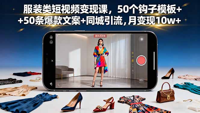 （16189期）服装类短视频变现课，50个钩子模板+50条爆款文案+同城引流，月变现10w+众成网-学无止境-中创网zibi