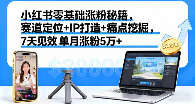 （16158期）小红书零基础涨粉秘籍，赛道定位+IP打造+痛点挖掘，7天见效 单月涨粉5万+众成网-学无止境-中创网zibi