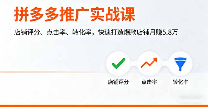 (16115期)拼多多推广实战课,店铺评分、点击率、转化率,快速打造爆款店铺月赚5.8万众成网-学无止境-中创网zibi