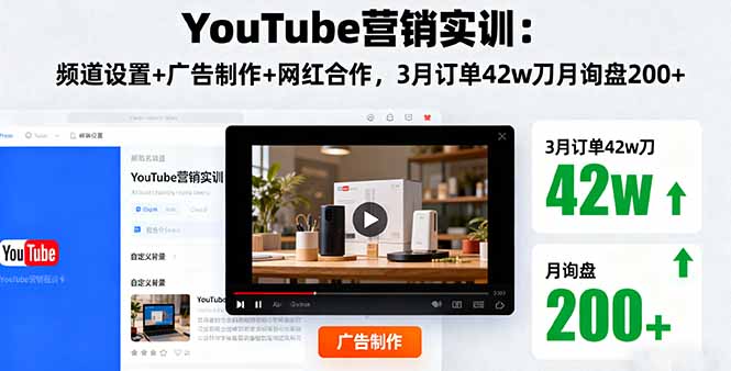 (16107期)YouTube营销实训:频道设置+广告制作+网红合作,3月订单42w刀月询盘200+众成网-学无止境-中创网zibi