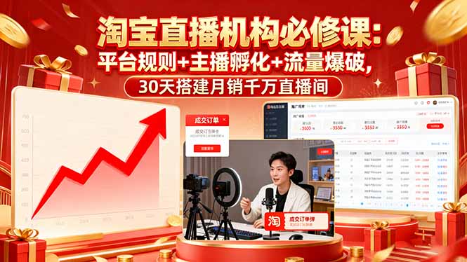 (16087期)淘宝直播机构必修课:平台规则/主播孵化/流量爆破,30天搭建月销千万直播间众成网-学无止境-中创网zibi