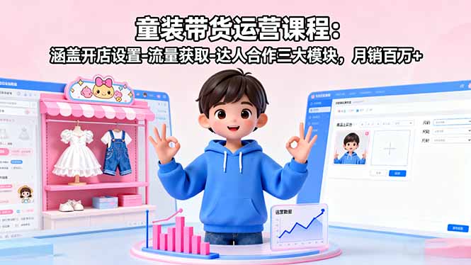 (16081期)童装带货运营课程:涵盖开店设置-流量获取-达人合作三大模块,月销百万+众成网-学无止境-中创网zibi