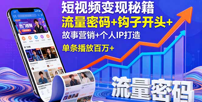 (16079期)短视频变现秘籍,流量密码+钩子开头+故事营销+个人IP打造,单条播放百万+众成网-学无止境-中创网zibi