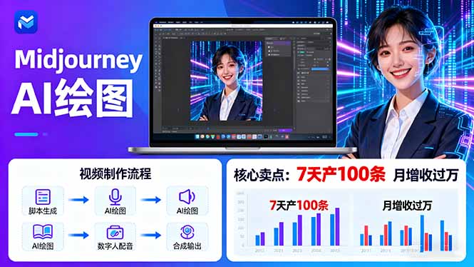 (16049期)AI绘图照片开口说话视频制作:Midjourney+数字人,7天产100条月增收过万众成网-学无止境-中创网zibi