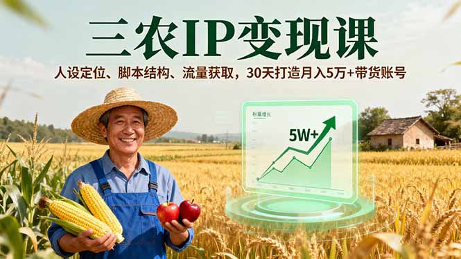 (16044期)三农IP变现课,人设定位、脚本结构、流量获取,30天打造月入5万+带货账号众成网-学无止境-中创网zibi