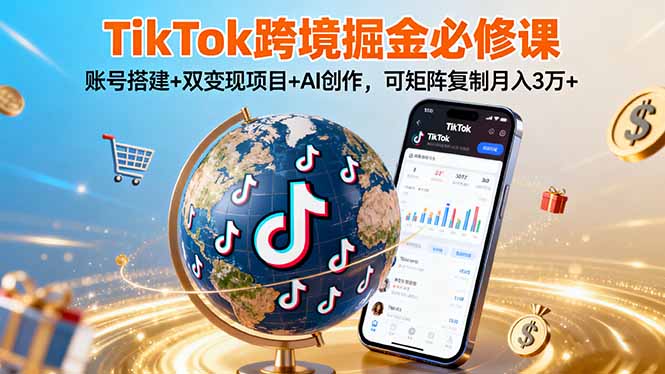 (16003期)TikTo跨境掘金必修课,账号搭建+双变现项目+AI创作,可矩阵复制月入3万+众成网-学无止境-中创网zibi