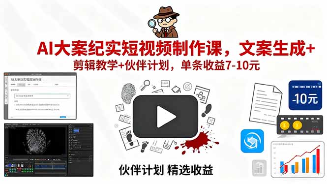 (15992期)AI大案纪实短视频制作课,文案生成+剪辑教学+伙伴计划,单条收益7-10元众成网-学无止境-中创网zibi