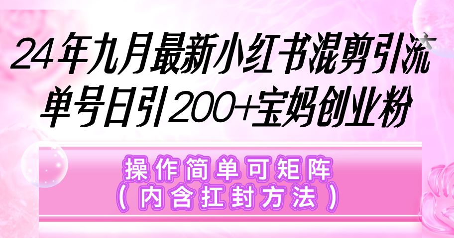 （12530期）小红书混剪引流，单号日引200+宝妈创业粉，操作简单可矩阵（内含扛封...众成网-学无止境-中创网zibi