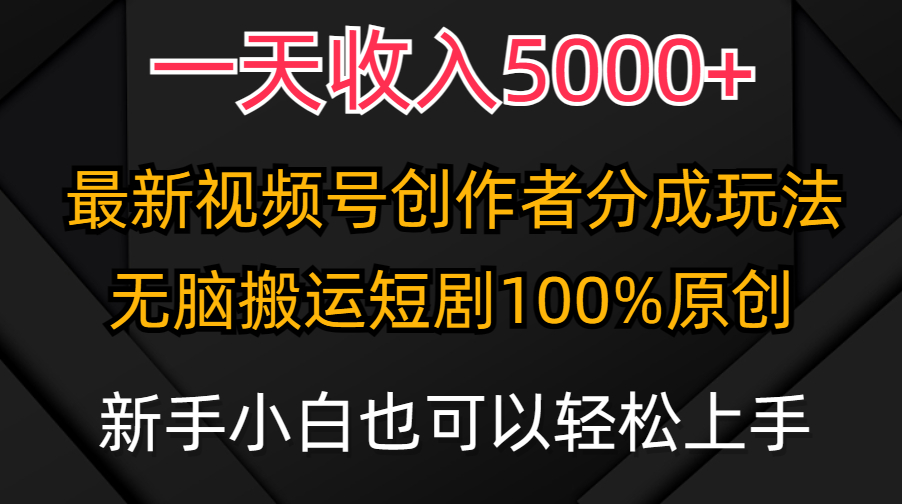 （9599期）一天收入5000+，视频号创作者分成计划，最新100%原创玩法，小白也可以轻...众成网-学无止境-中创网zibi