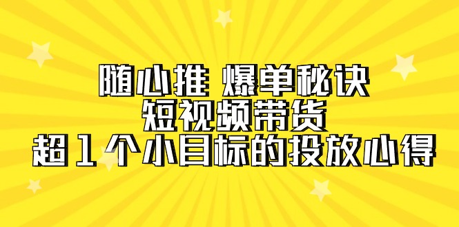 (9687期)随心推 爆单秘诀,短视频带货-超1个小目标的投放心得(7节视频课)众成网-学无止境-中创网zibi