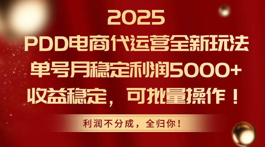 (14839期)2025PDD电商代运营全新玩法,单号月稳定利润5000+,收益稳定,可批量操作众成网-学无止境-中创网zibi