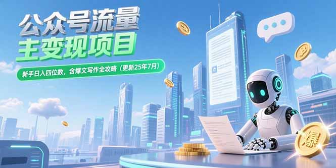 （15412期）公众号流量主变现项目，新手日入四位数，含爆文写作全攻略(更新25年7月)众成网-学无止境-中创网zibi