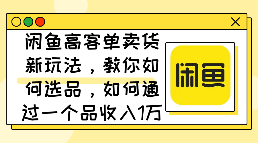 （12387期）闲鱼高客单卖货新玩法，教你如何选品，如何通过一个品收入1万+众成网-学无止境-中创网zibi