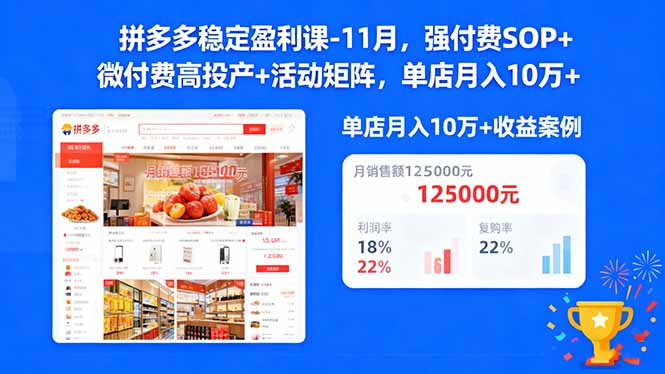 （16558期）拼多多稳定盈利课-11月，强付费SOP+微付费高投产+活动矩阵，单店月入10w+众成网-学无止境-中创网zibi