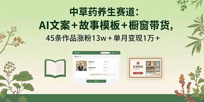 (15925期)中草药养生赛道:AI文案+故事模板+橱带货,45条作品涨粉13w+单月变现1万+众成网-学无止境-中创网zibi