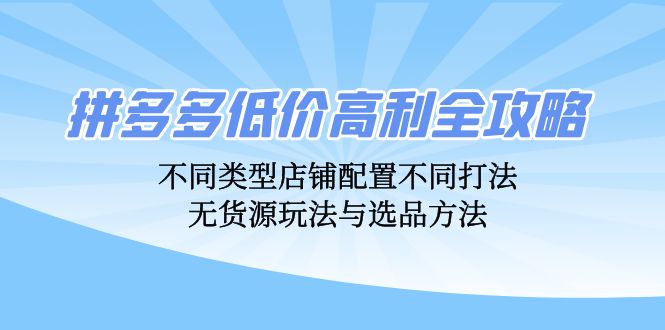 (12897期)拼多多低价高利全攻略:不同类型店铺配置不同打法,无货源玩法与选品方法众成网-学无止境-中创网zibi