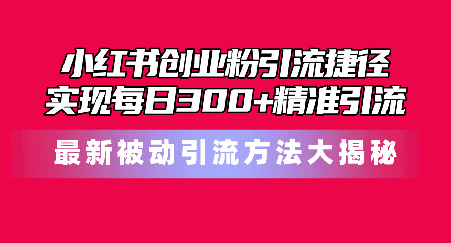 (10692期)小红书创业粉引流捷径!最新被动引流方法大揭秘,实现每日300+精准引流众成网-学无止境-中创网zibi