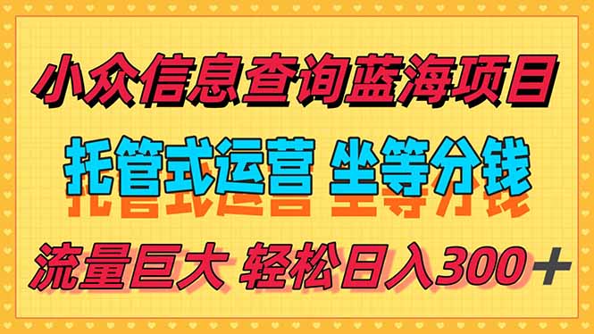 (15216期)稳定日入300+,小众信息查询蓝海项目,全程懒人式托管,解放你的时间众成网-学无止境-中创网zibi