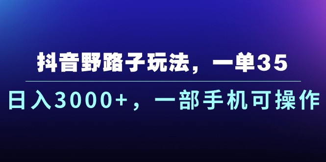 （10909期）抖音野路子玩法，一单35.日入3000+，一部手机可操作众成网-学无止境-中创网zibi