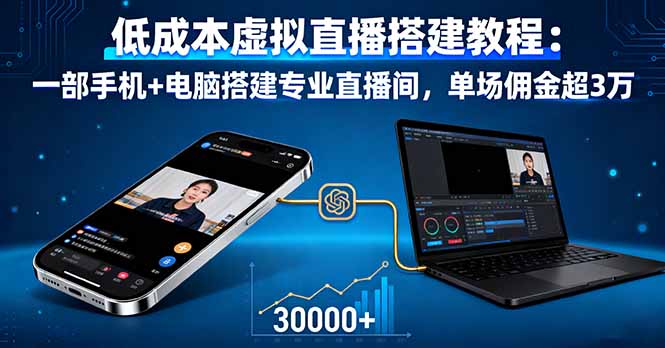 (16156期)低成本虚拟直播搭建教程:一部手机+电脑搭建专业直播间,单场佣金超3万众成网-学无止境-中创网zibi