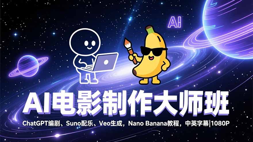 (17011期)AI电影制作大师班:ChatGPT编剧、Suno配乐、Veo生成,Nano Banana教程,中英字幕|1080P众成网-学无止境-中创网zibi