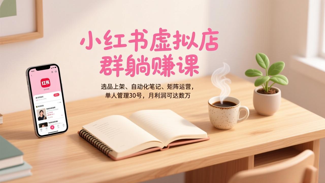 （17072期）小红书虚拟店群躺赚课，选品上架、自动化笔记、矩阵运营，单人管理30号，月利润可达数万众成网-学无止境-中创网zibi